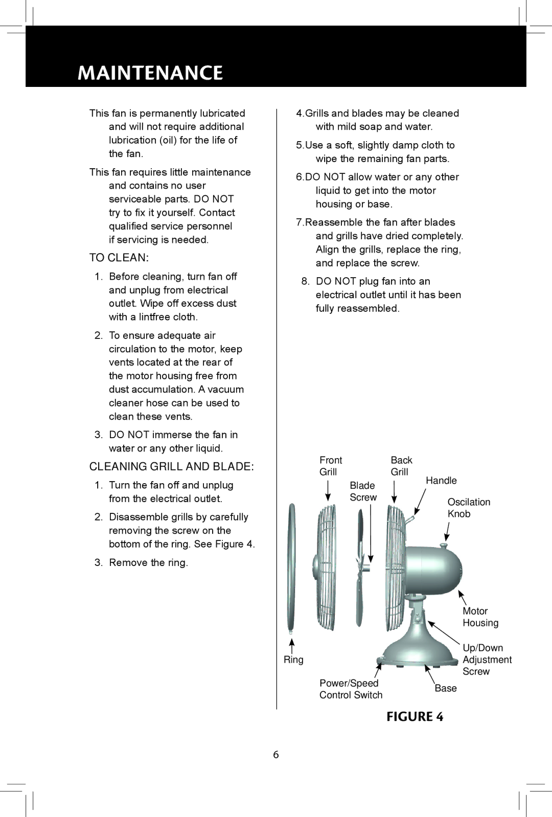 Hunter Fan 44826-01, 90400, 90406 manual Maintenance, To Clean 