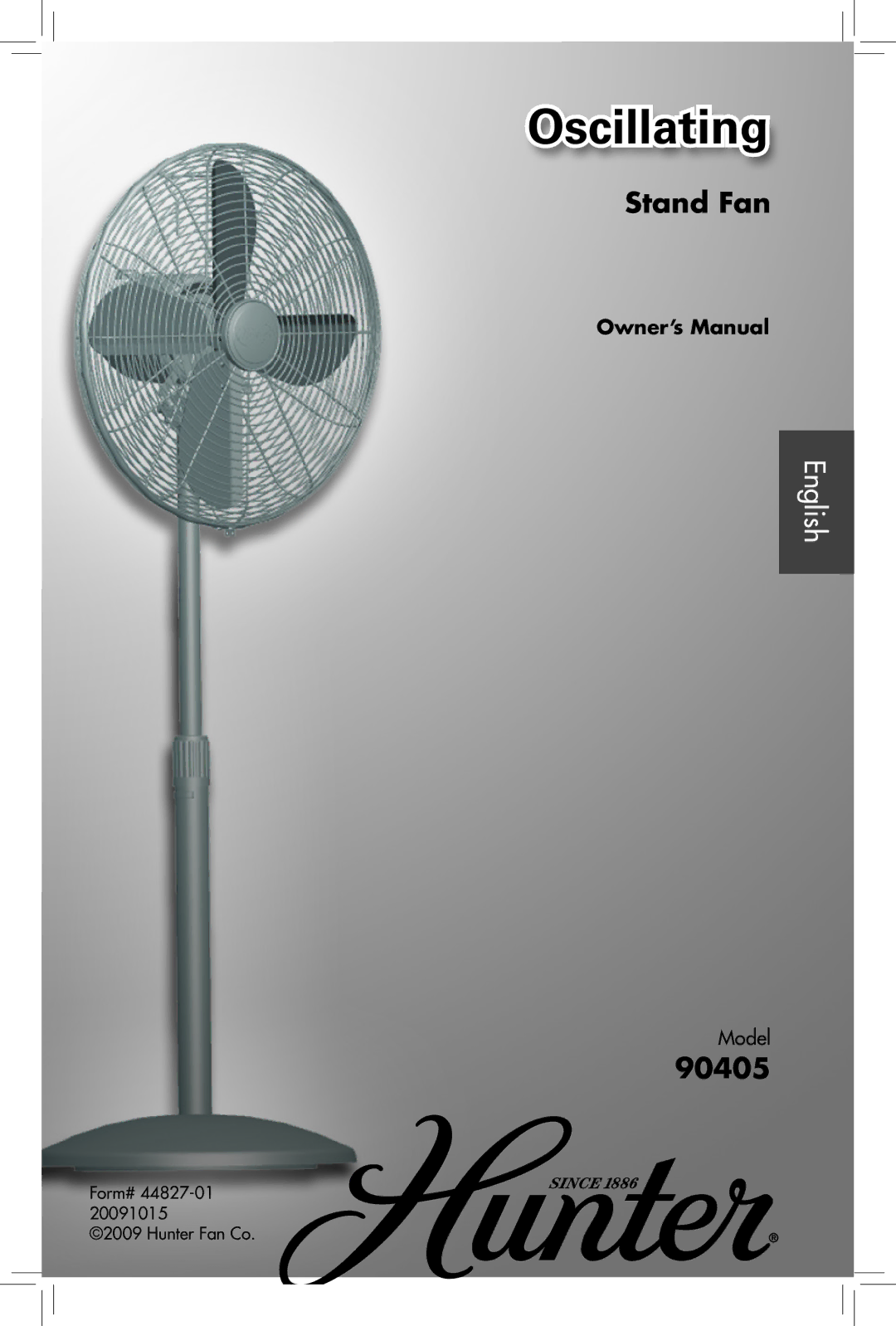 Hunter Fan 90405, 44827-01, 20091015 owner manual Oscillating 