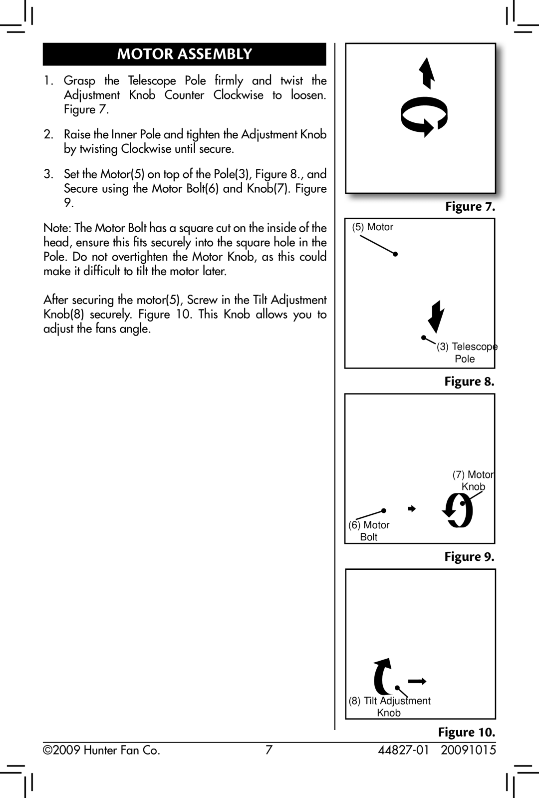 Hunter Fan 90405, 44827-01, 20091015 owner manual Motor Assembly 