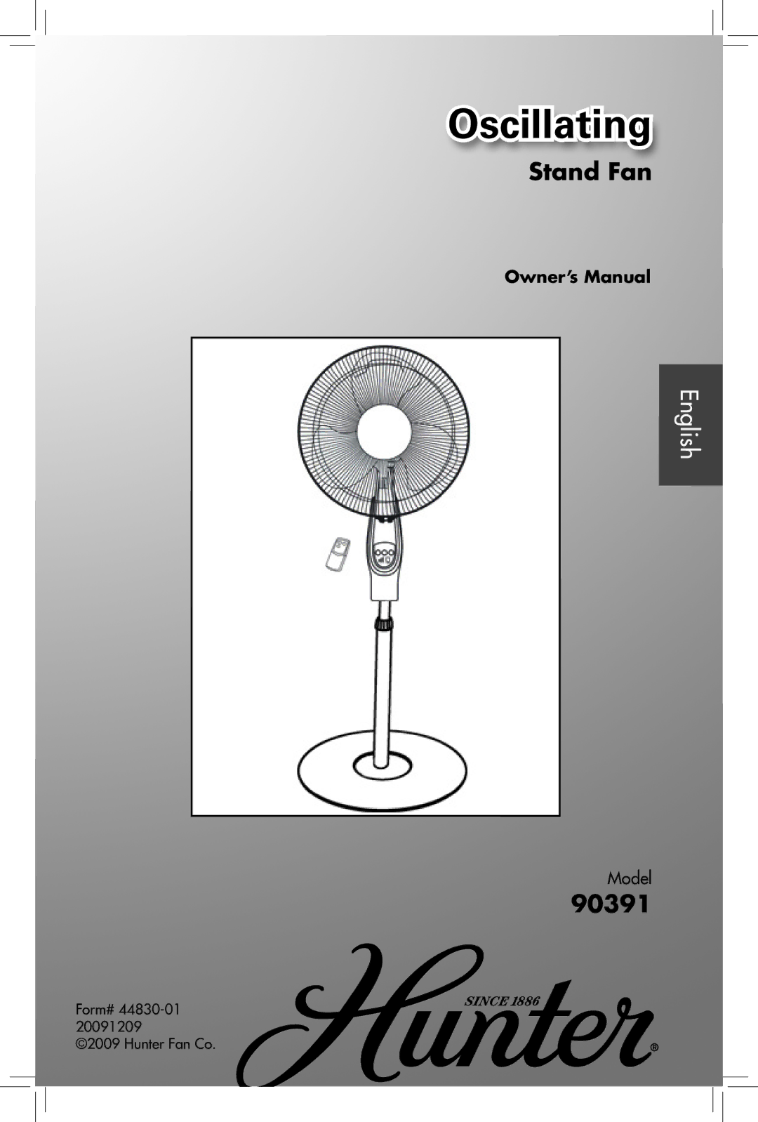 Hunter Fan 90391, 44830-01, 20091209 owner manual Oscillating 