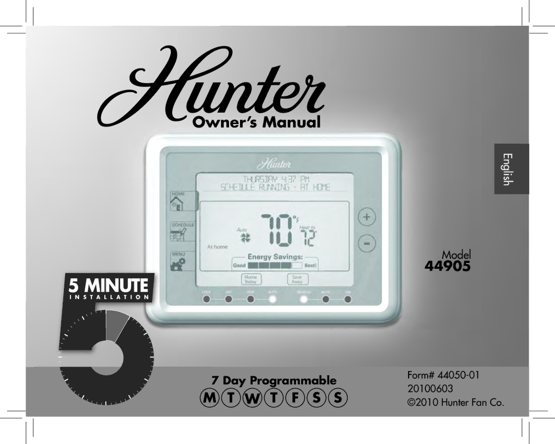 Hunter Fan 44905 owner manual Minute 