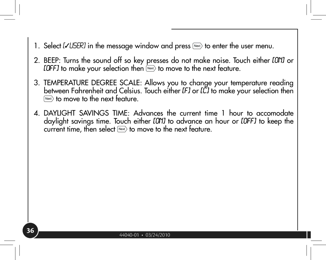 Hunter Fan 44905 owner manual Advanced Menu User Options 