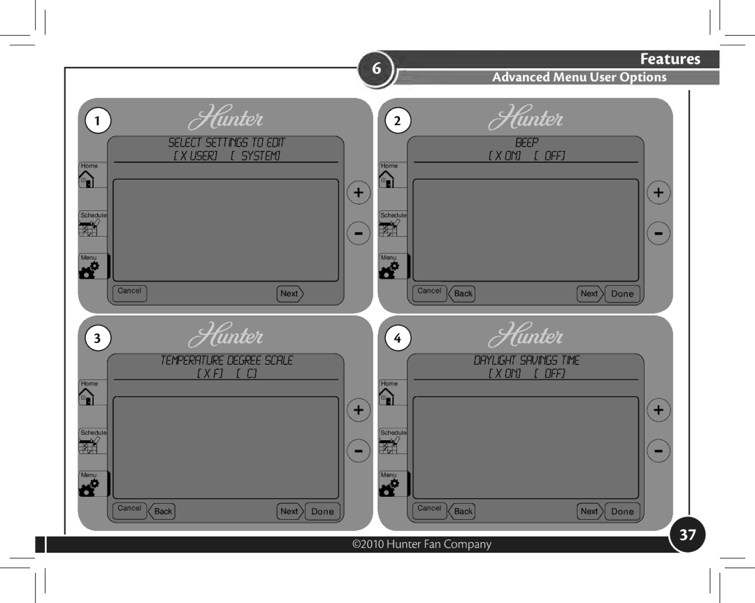 Hunter Fan 44905 owner manual Select settings to edit Beep User System Off 