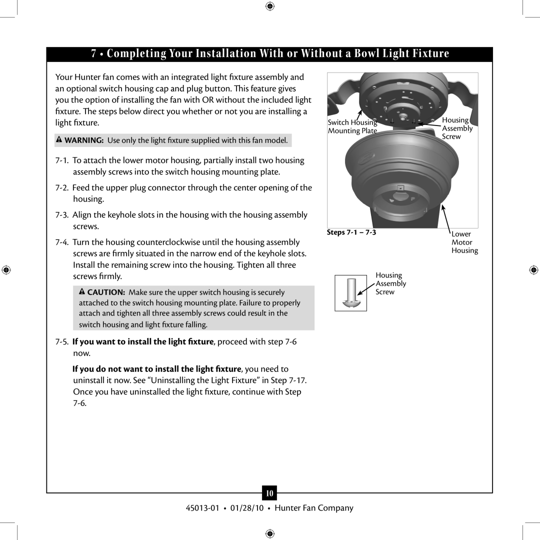 Hunter Fan 45013-01 installation manual Steps 7-1 