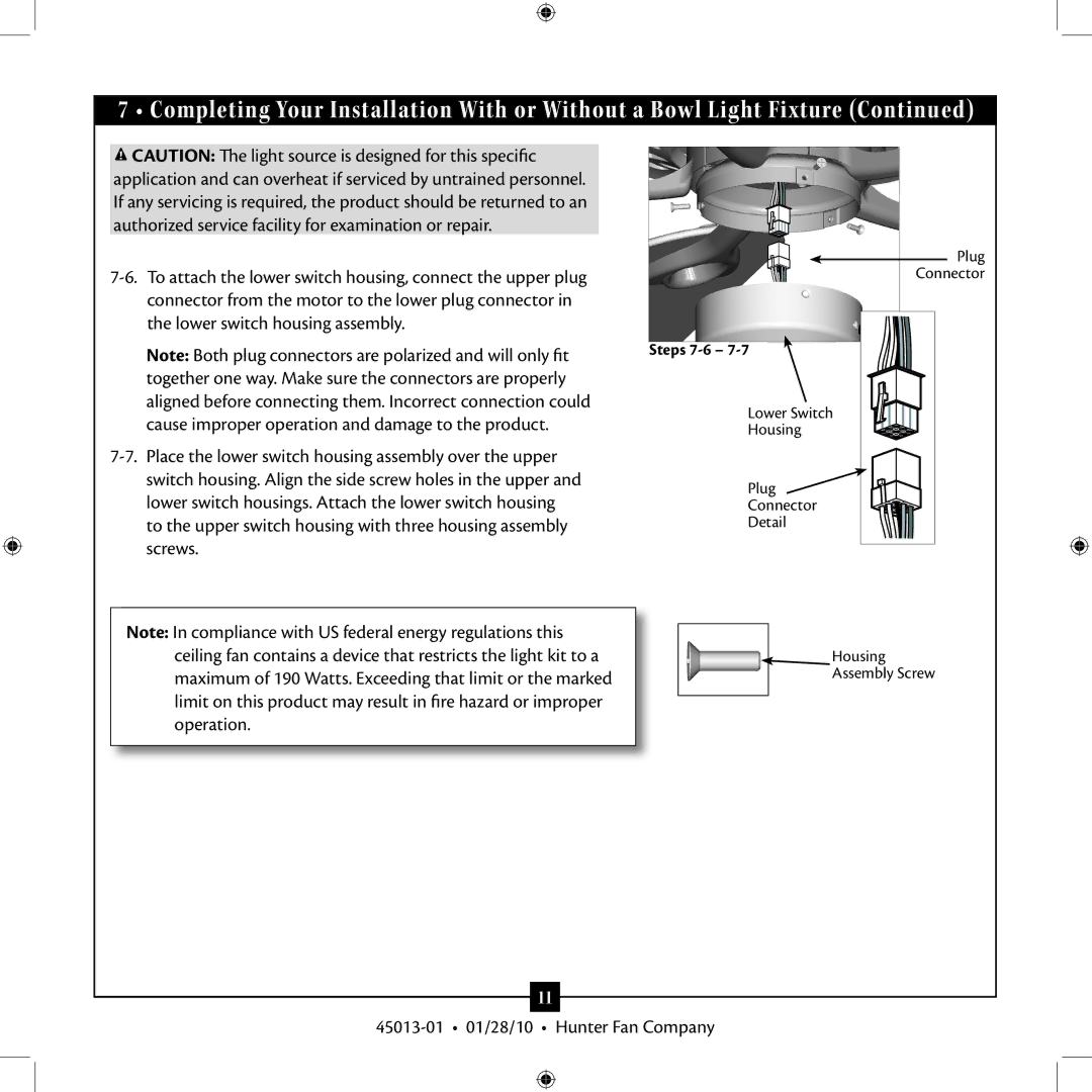 Hunter Fan 45013-01 installation manual Steps 7-6 