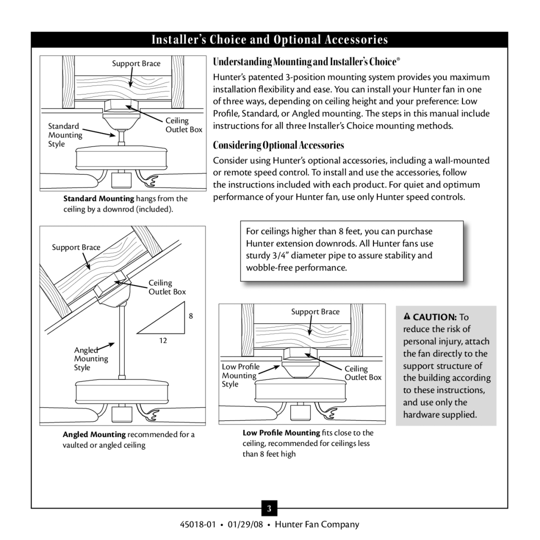 Hunter Fan 45018 warranty Installer’s Choice and Optional Accessories 