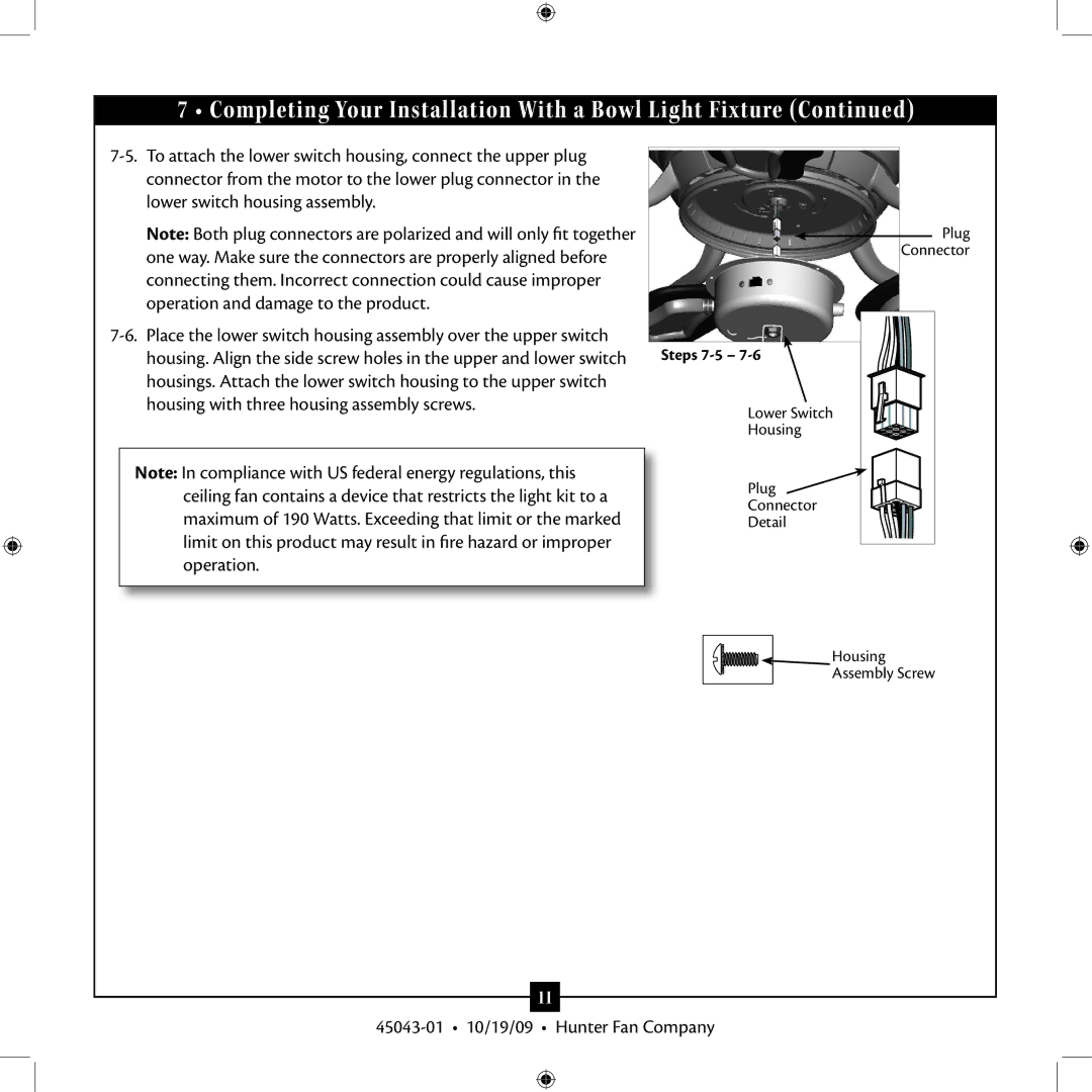 Hunter Fan 45043-01 installation manual Steps 7-5 