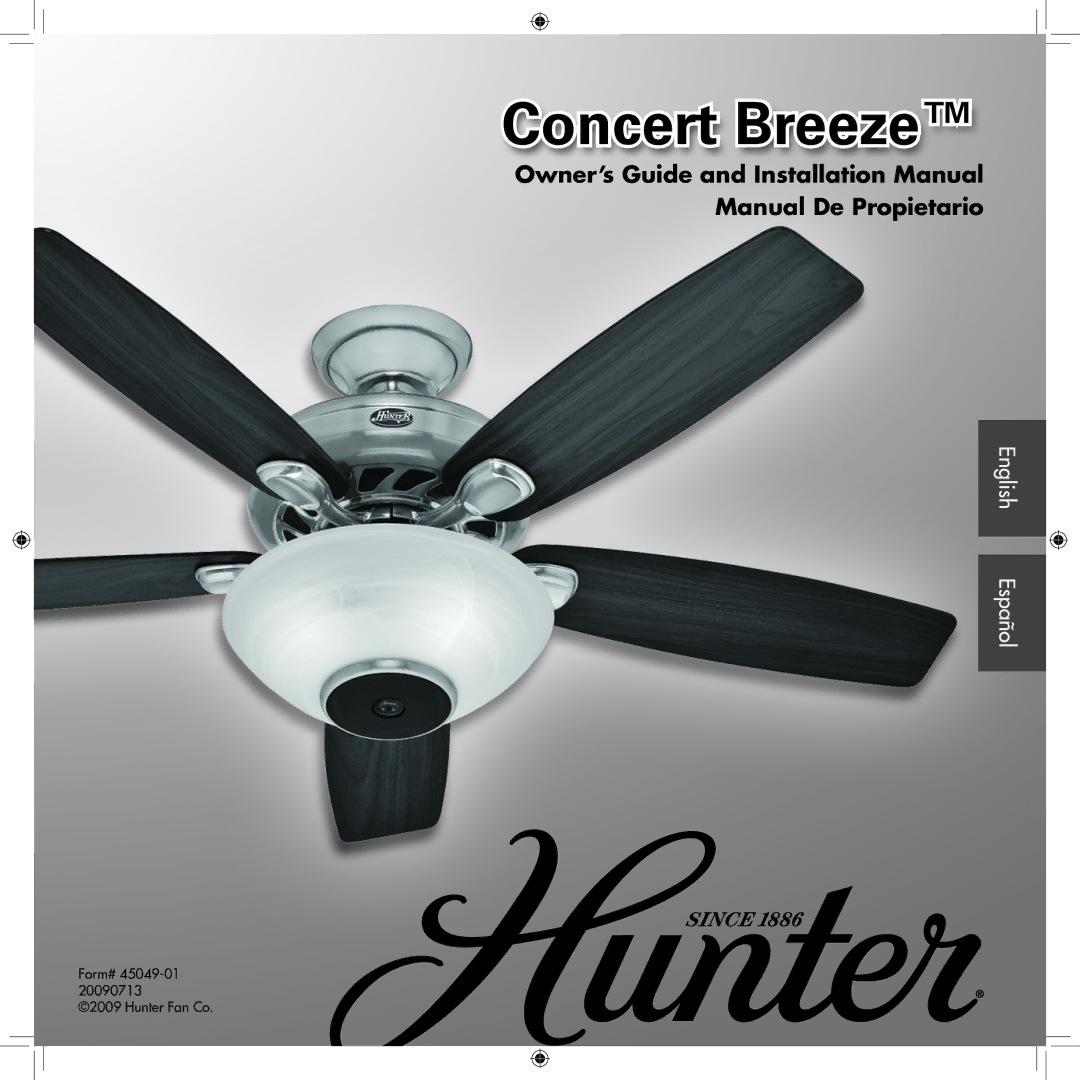 Hunter Fan 45049-01 installation manual Concert Breeze 