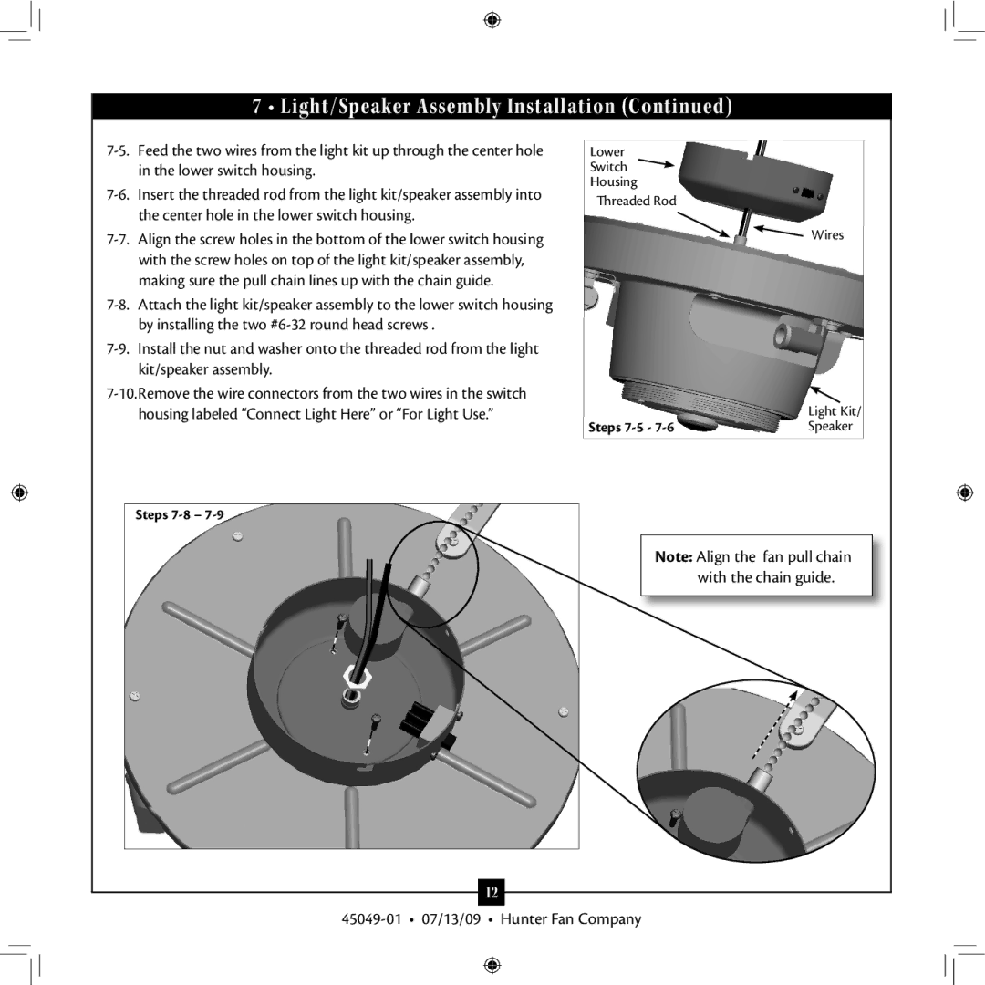 Hunter Fan 45049-01 installation manual Steps 7-8 