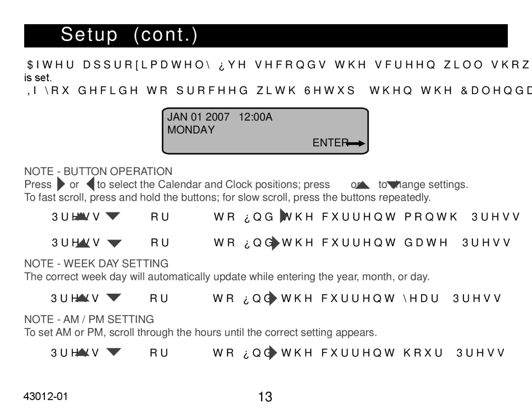 Hunter Fan 45051 operation manual Monday Enter 