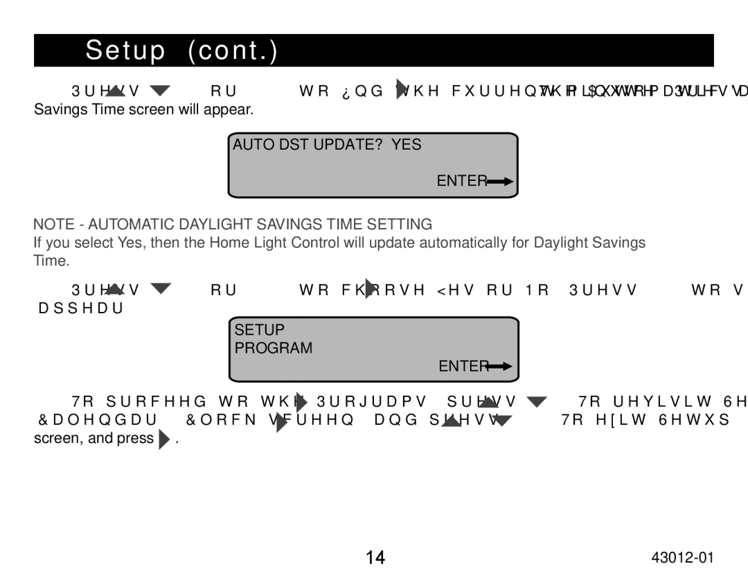 Hunter Fan 45051 operation manual Setup Cont, Auto DST UPDATE? YES Enter, Setup Program 