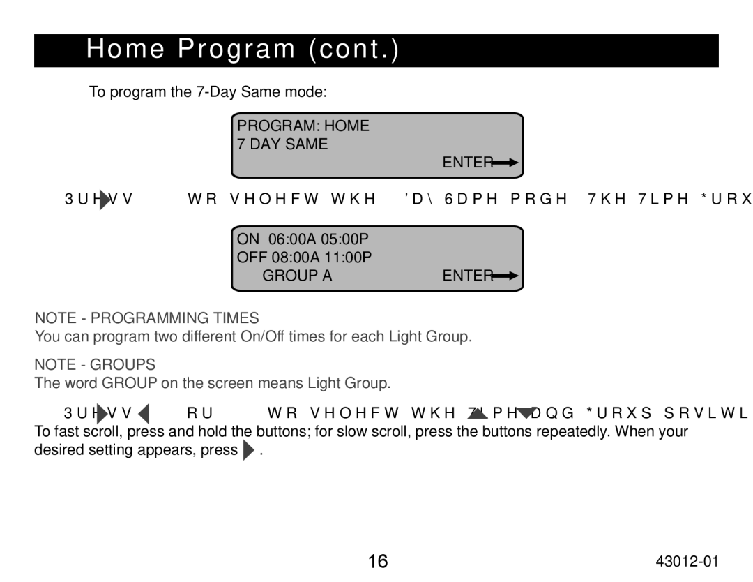 Hunter Fan 45051 operation manual To program the 7-Day Same mode, Group a 