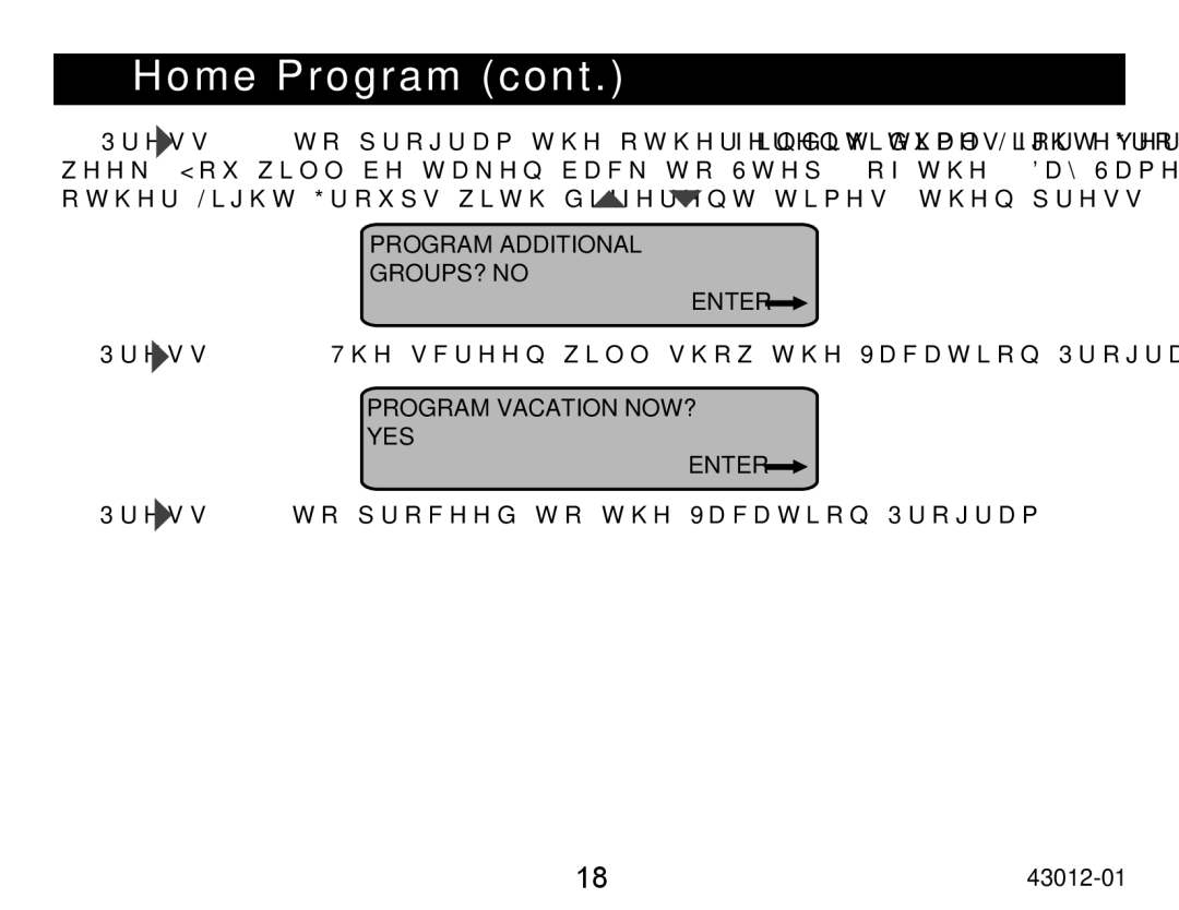 Hunter Fan 45051 operation manual Program Vacation NOW? YES Enter 