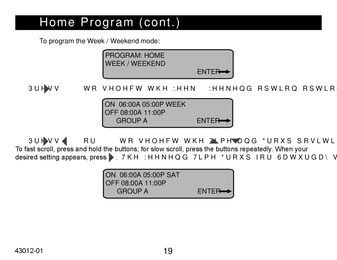 Hunter Fan 45051 operation manual To program the Week / Weekend mode, Group a Enter 