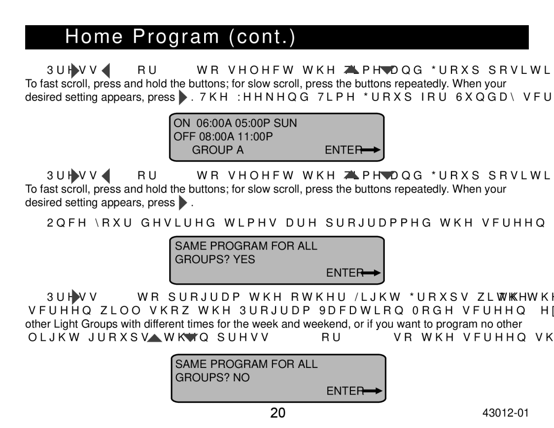 Hunter Fan 45051 operation manual Same Program for ALL GROUPS? no Enter 