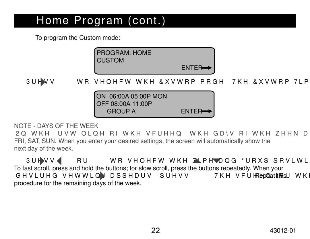 Hunter Fan 45051 operation manual To program the Custom mode, Program Home Custom Enter 