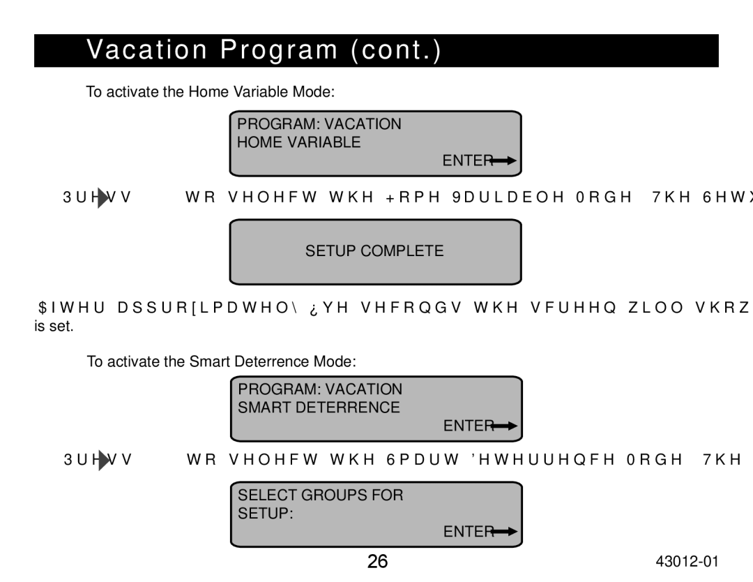 Hunter Fan 45051 operation manual To activate the Home Variable Mode, To activate the Smart Deterrence Mode, Select 