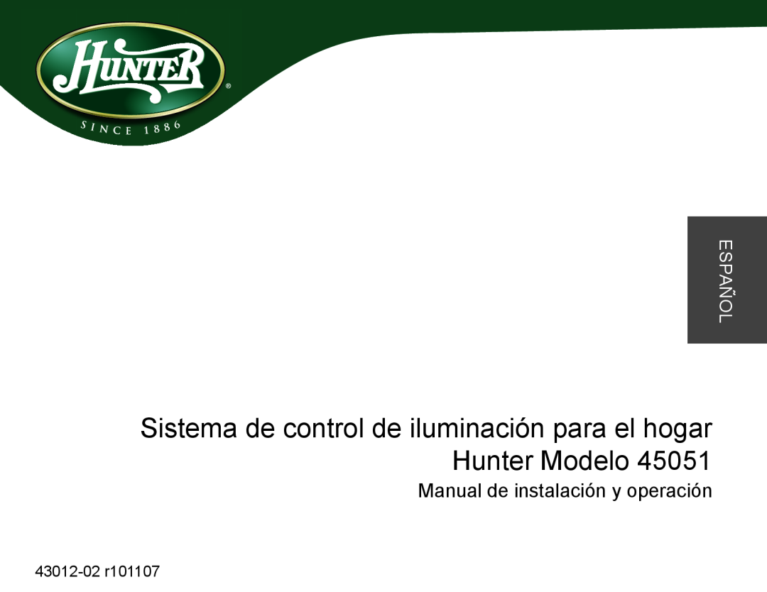 Hunter Fan 45051 operation manual Manual de instalación y operación, sEpañol 