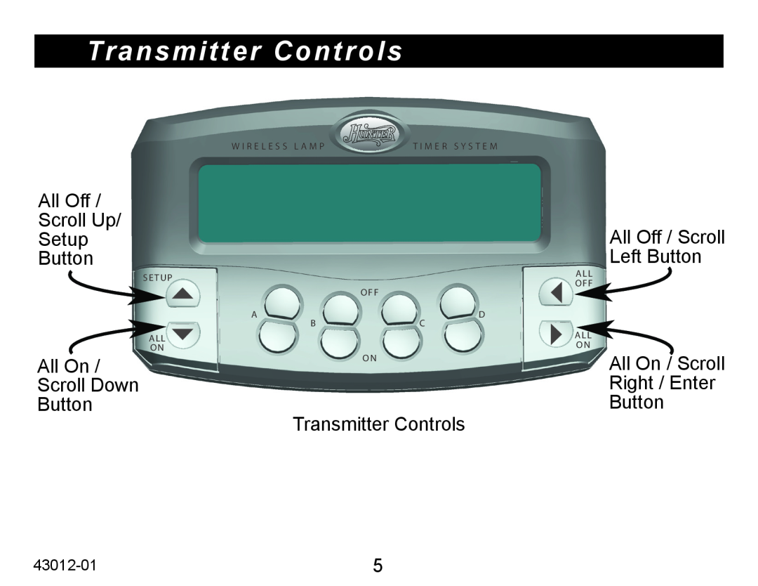 Hunter Fan 45051 operation manual Transmitter Controls 
