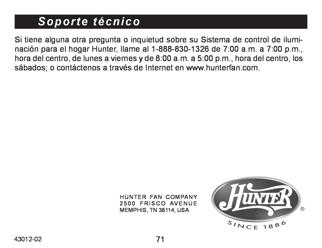 Hunter Fan 45051 operation manual Soporte técnico 
