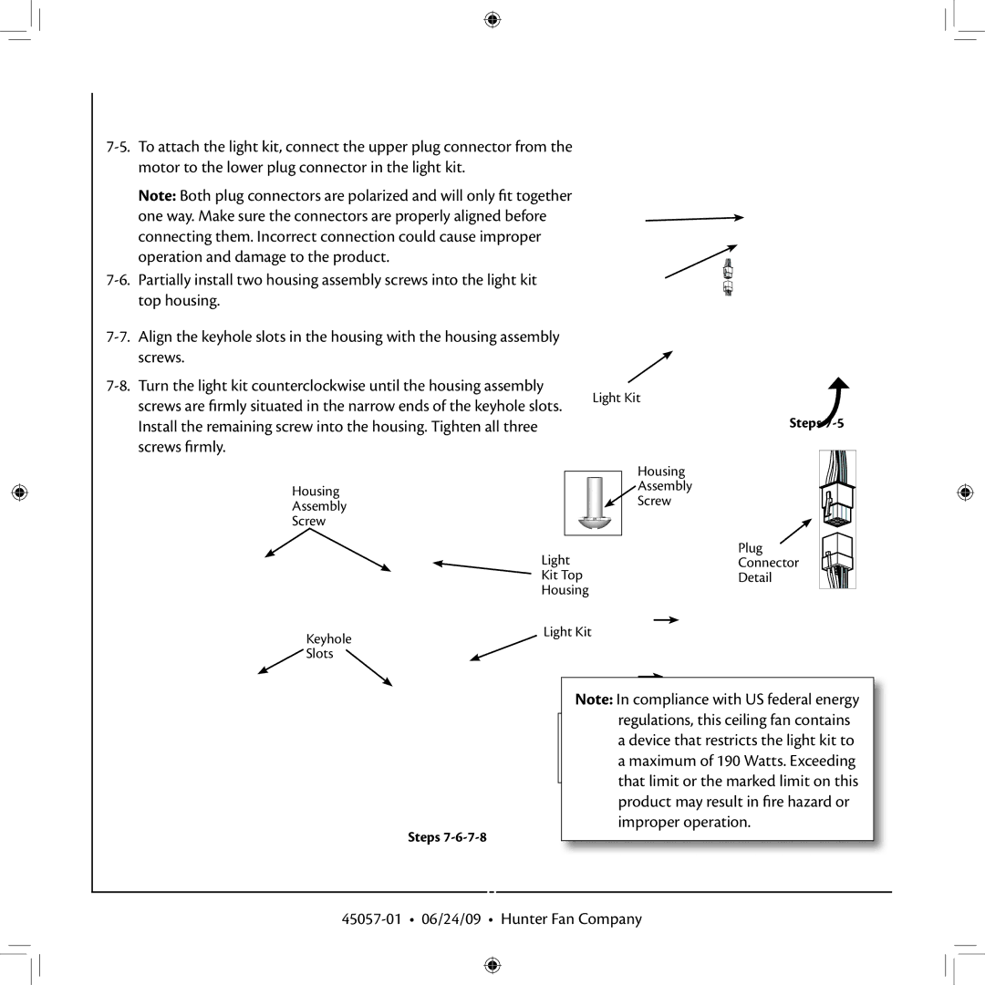 Hunter Fan 45057-01 installation manual Steps 