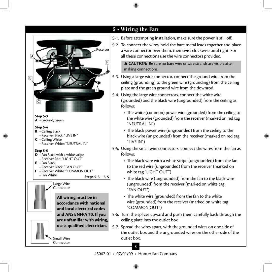 Hunter Fan 45062-01 installation manual 5 • Wiring the Fan 