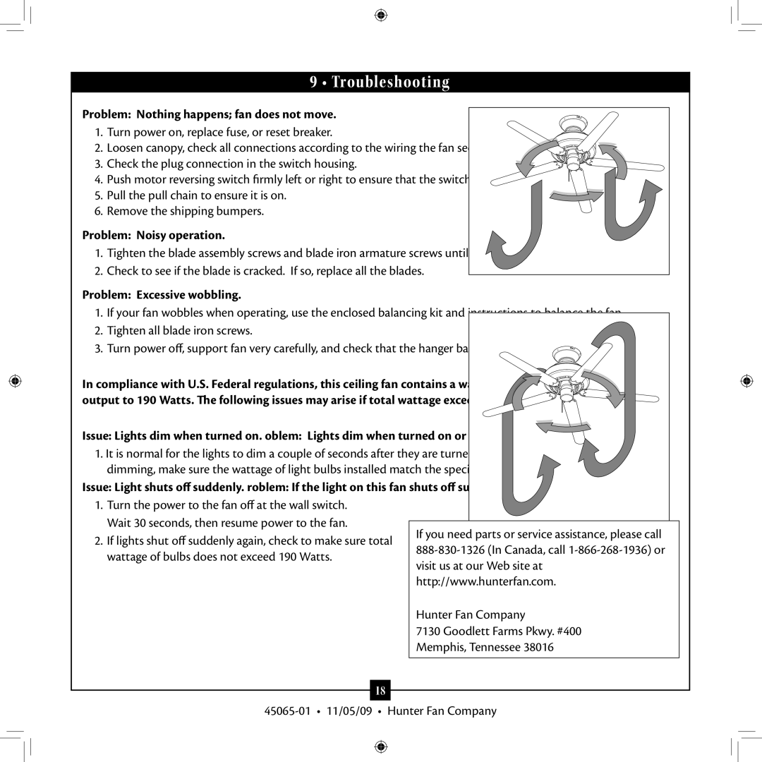 Hunter Fan 45065-01 installation manual 