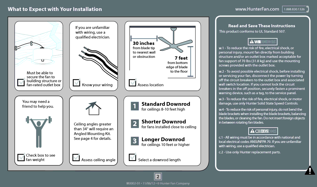 Hunter Fan 53070, 51011, 51010, 53065, 53069, 53064, 53066 operation manual What to Expect with Your Installation 