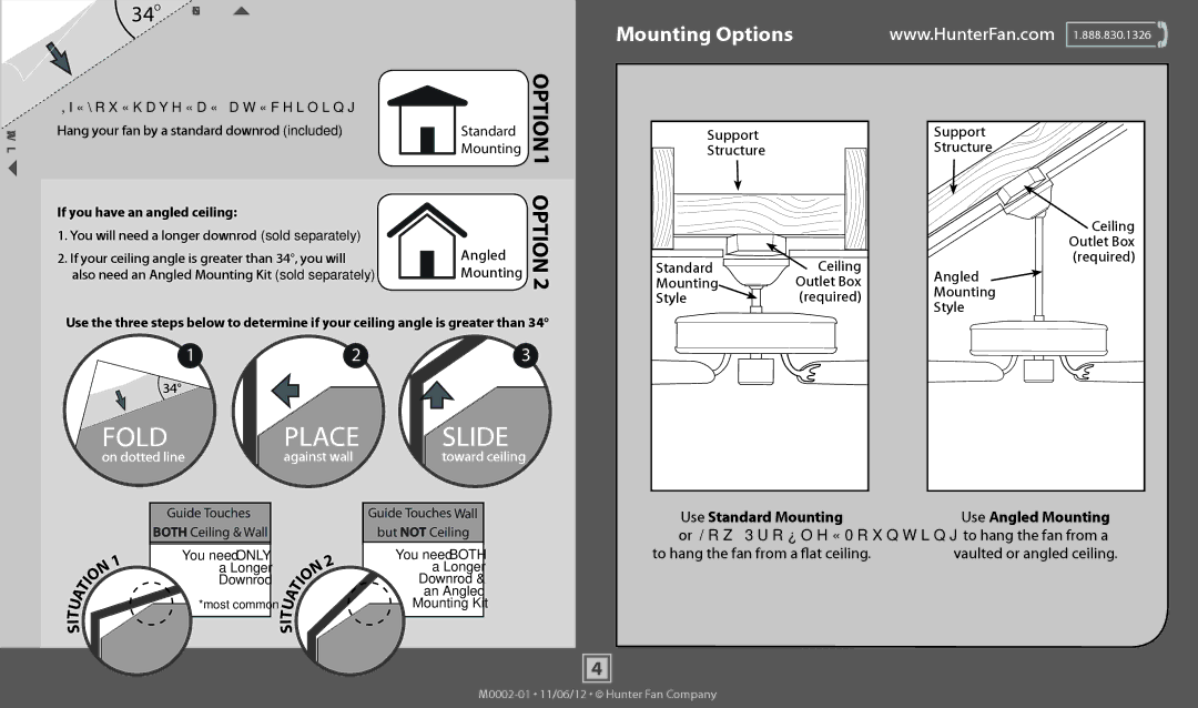 Hunter Fan 53069, 51011, 51010, 53070, 53065, 53064, 53066 operation manual Mounting Options 