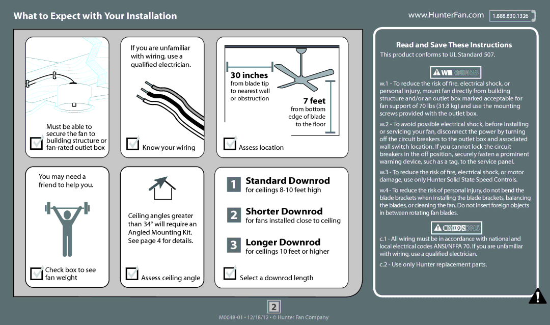 Hunter Fan 52065, 52067, 52066, 53102, 53104, 53103 operation manual What to Expect with Your Installation 