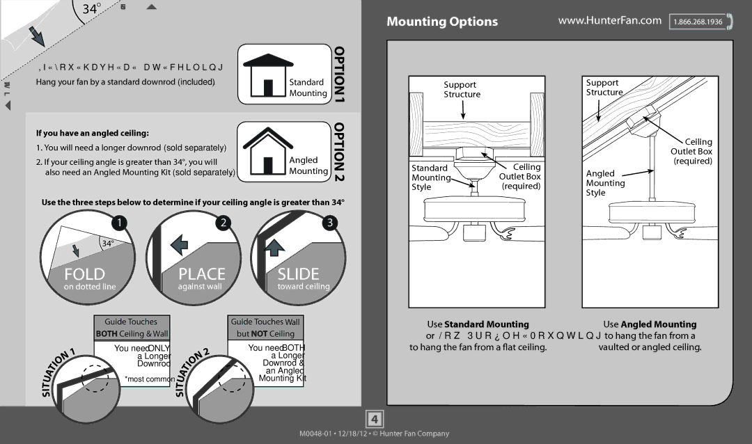 Hunter Fan 53104, 52067, 52066, 52065, 53102, 53103 operation manual Mounting Options 