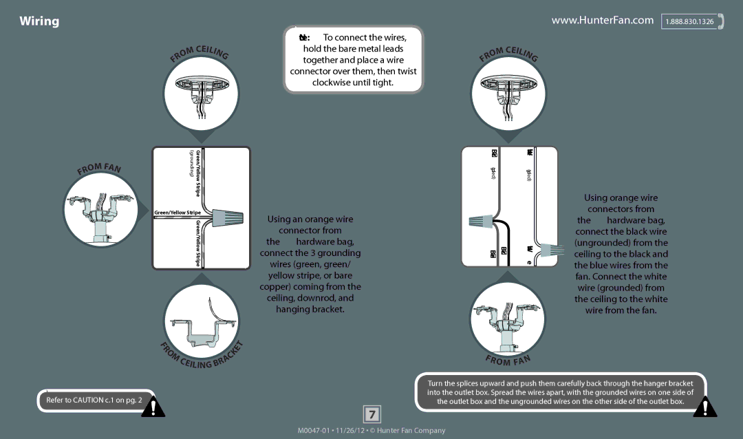 Hunter Fan 53082, 53078, 53074, 53085, 53086, 53079, 53080, 53081, 53075, 53071 operation manual Wiring, Iling OM F 