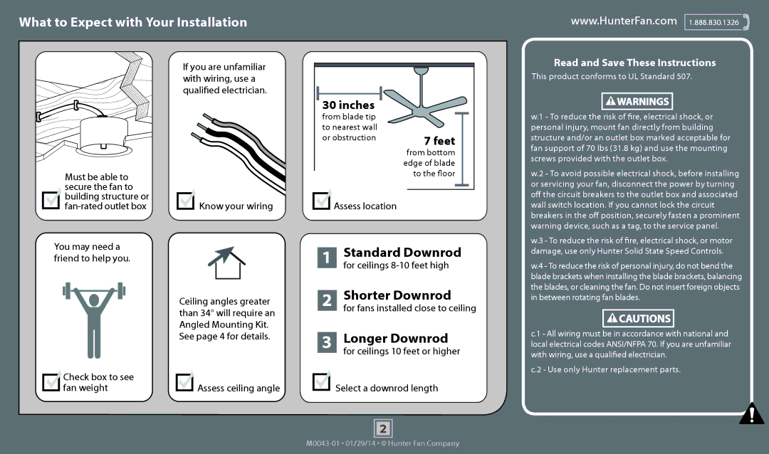 Hunter Fan 53060, 53089, 53061, 53059, 53058 operation manual What to Expect with Your Installation 