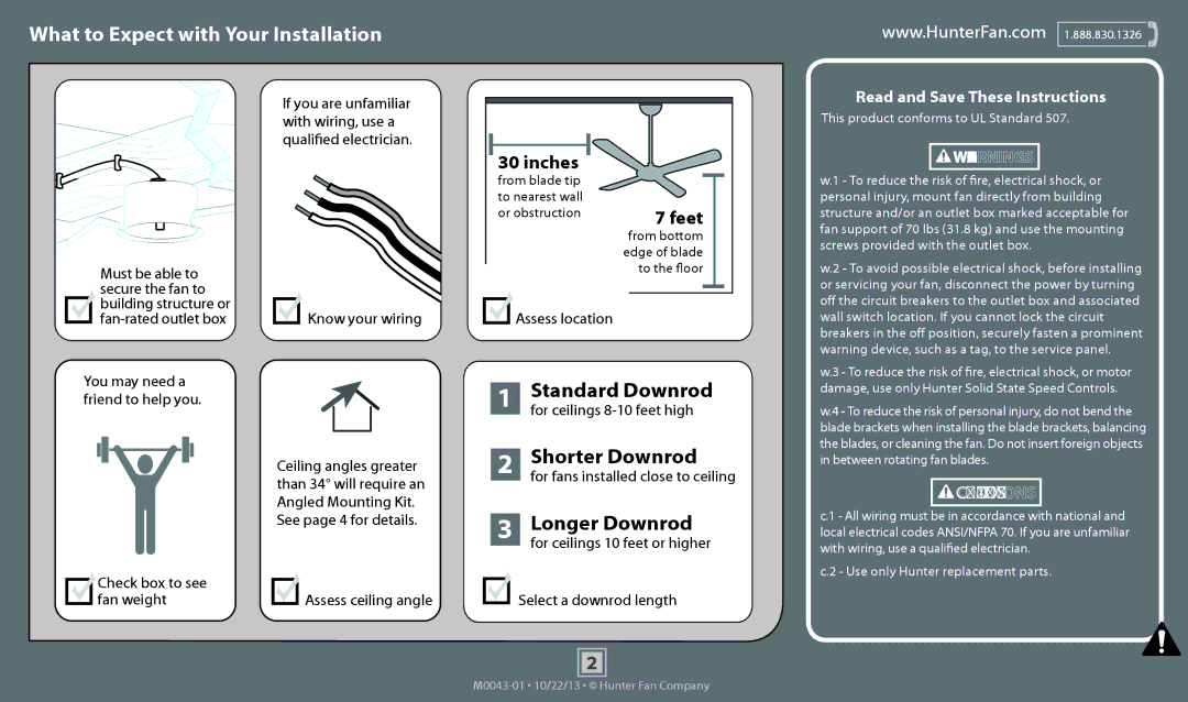 Hunter Fan 53094, 53095, 53090, 53091 operation manual What to Expect with Your Installation 