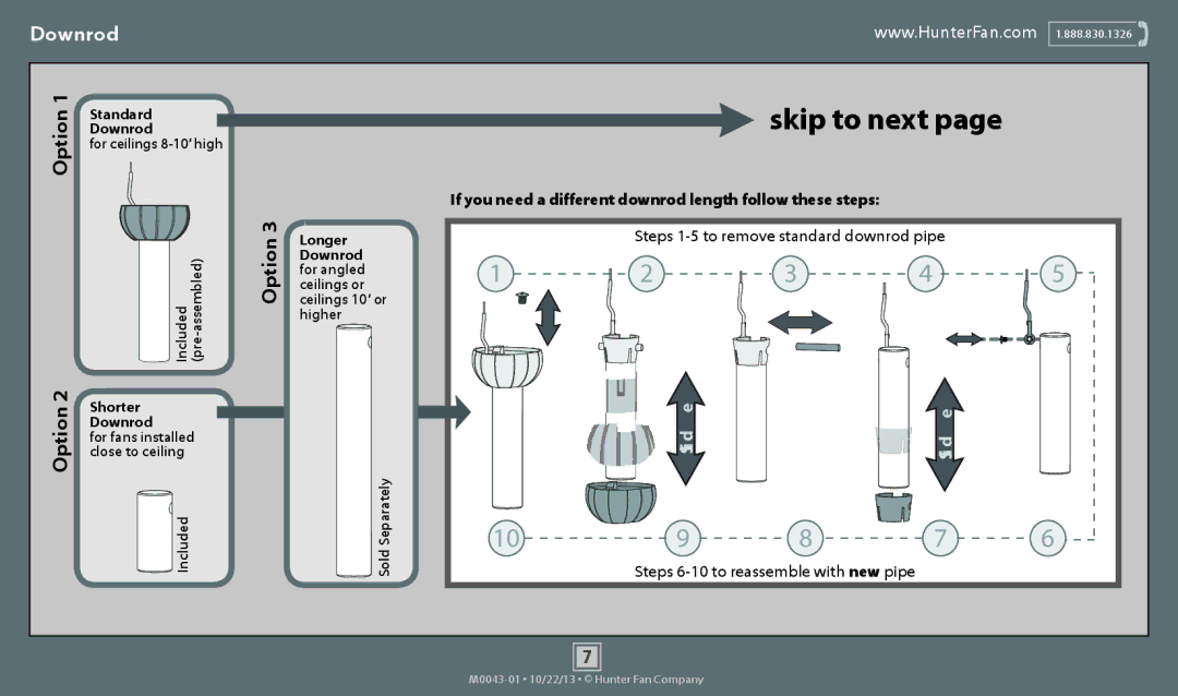 Hunter Fan 53091, 53095, 53090, 53094 operation manual Downrod 