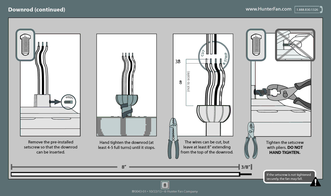 Hunter Fan 53095, 53090, 53094, 53091 operation manual Hand Tighten 