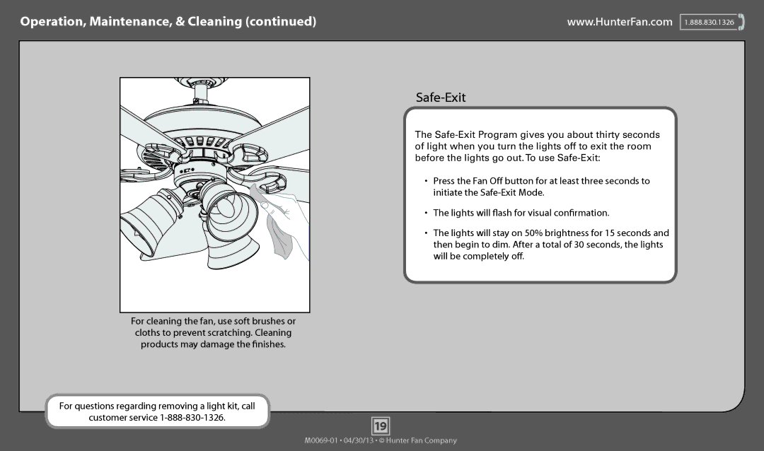 Hunter Fan 53117, 53114, 53116, 53115 operation manual Safe-Exit 