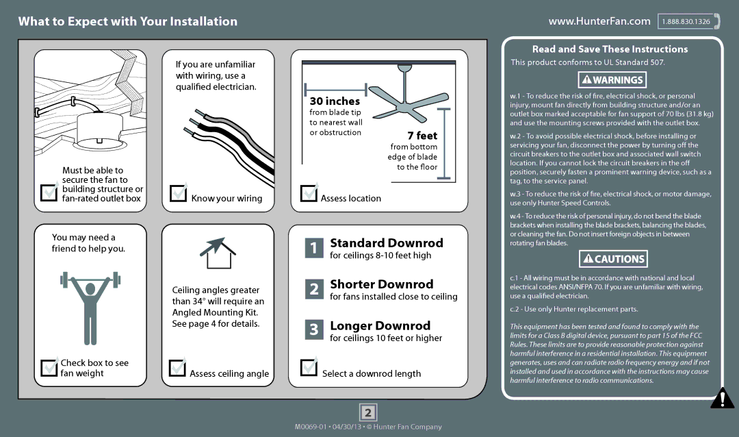 Hunter Fan 53115, 53114, 53116, 53117 operation manual What to Expect with Your Installation 