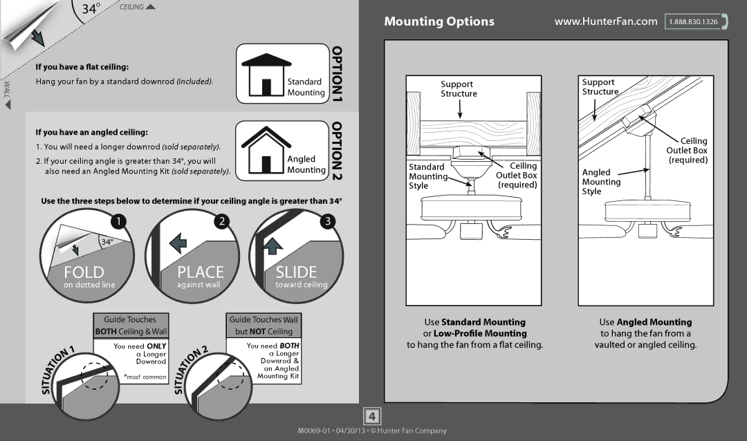 Hunter Fan 53114, 53116, 53115, 53117 operation manual Mounting Options 