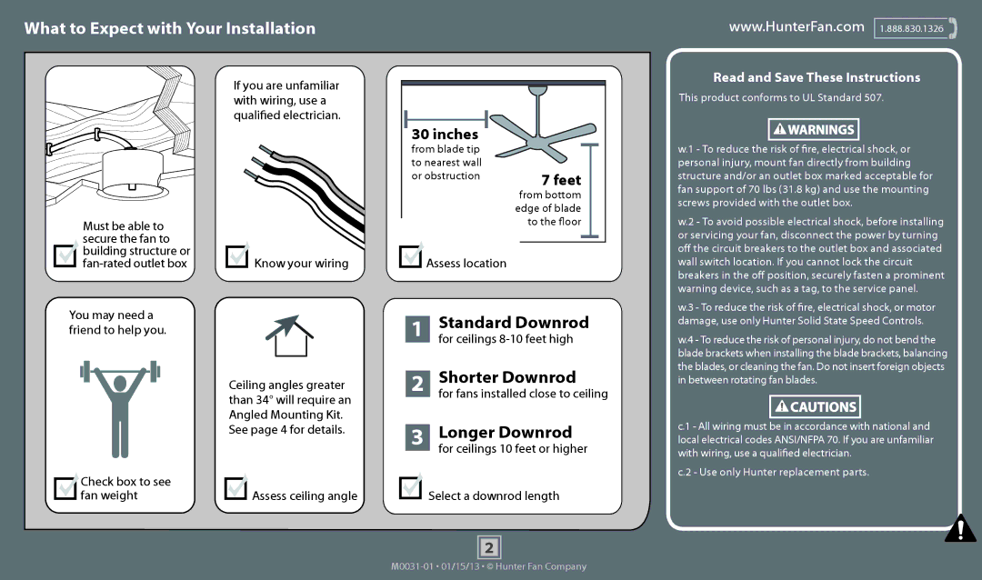 Hunter Fan 53255, 53253, 53251, 53250 operation manual What to Expect with Your Installation 