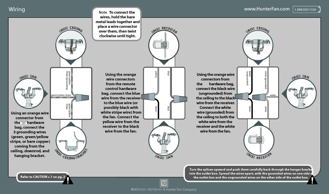Hunter Fan 54015, 54016, 54017, 54018, 54014 operation manual Using the orange wire Connectors from, Connect the white 