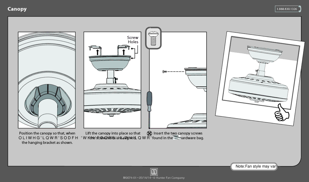 Hunter Fan 54016, 54015, 54017, 54018, 54014 operation manual Canopy, Holes 