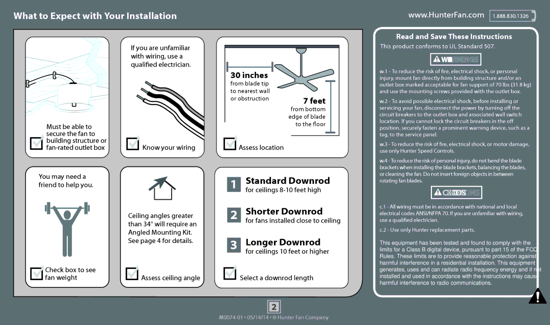 Hunter Fan 54017, 54015, 54016, 54018, 54014 operation manual What to Expect with Your Installation 