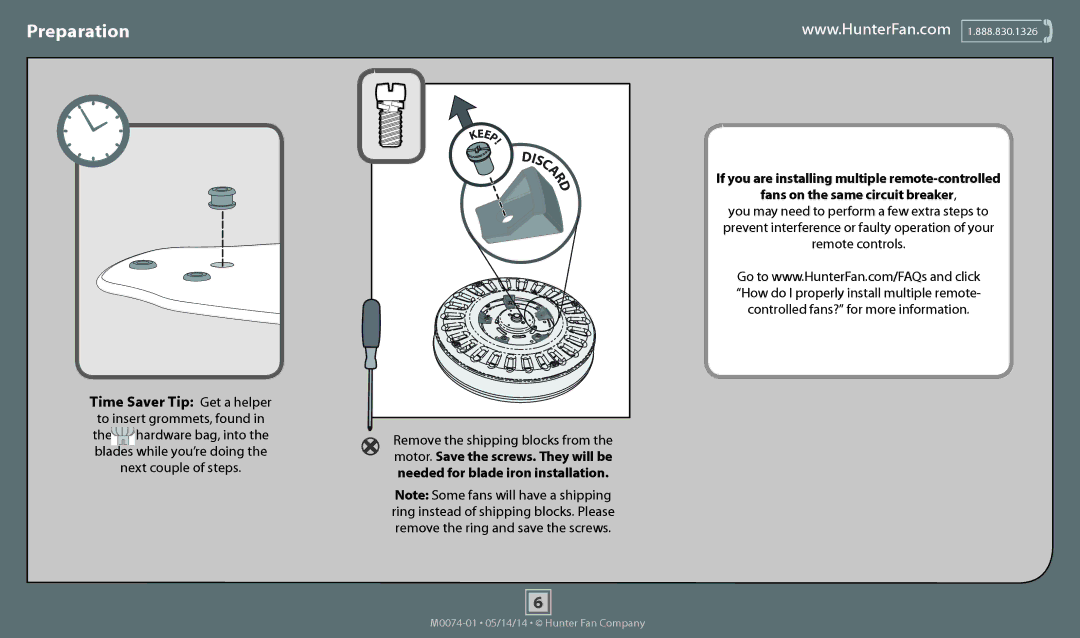 Hunter Fan 54016, 54015, 54017, 54018, 54014 operation manual Preparation 