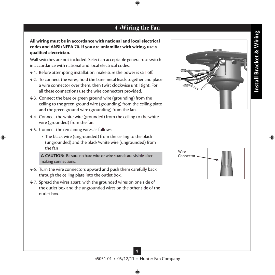 Hunter Fan 7 installation manual Wiring the Fan 