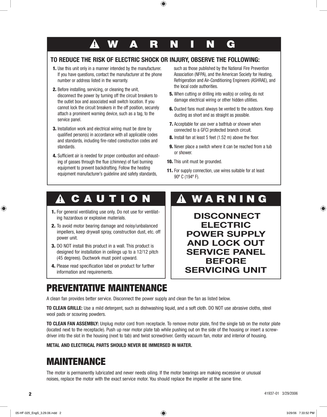 Hunter Fan 81003, 81001 manual Preventative Maintenance 