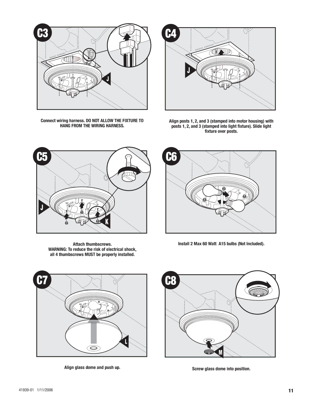 Hunter Fan 81003 manual Connect wiring harness. do not Allow the Fixture to 