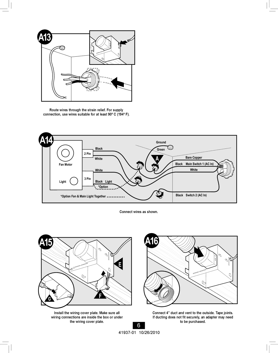 Hunter Fan 81003 manual A14, A15, A13 