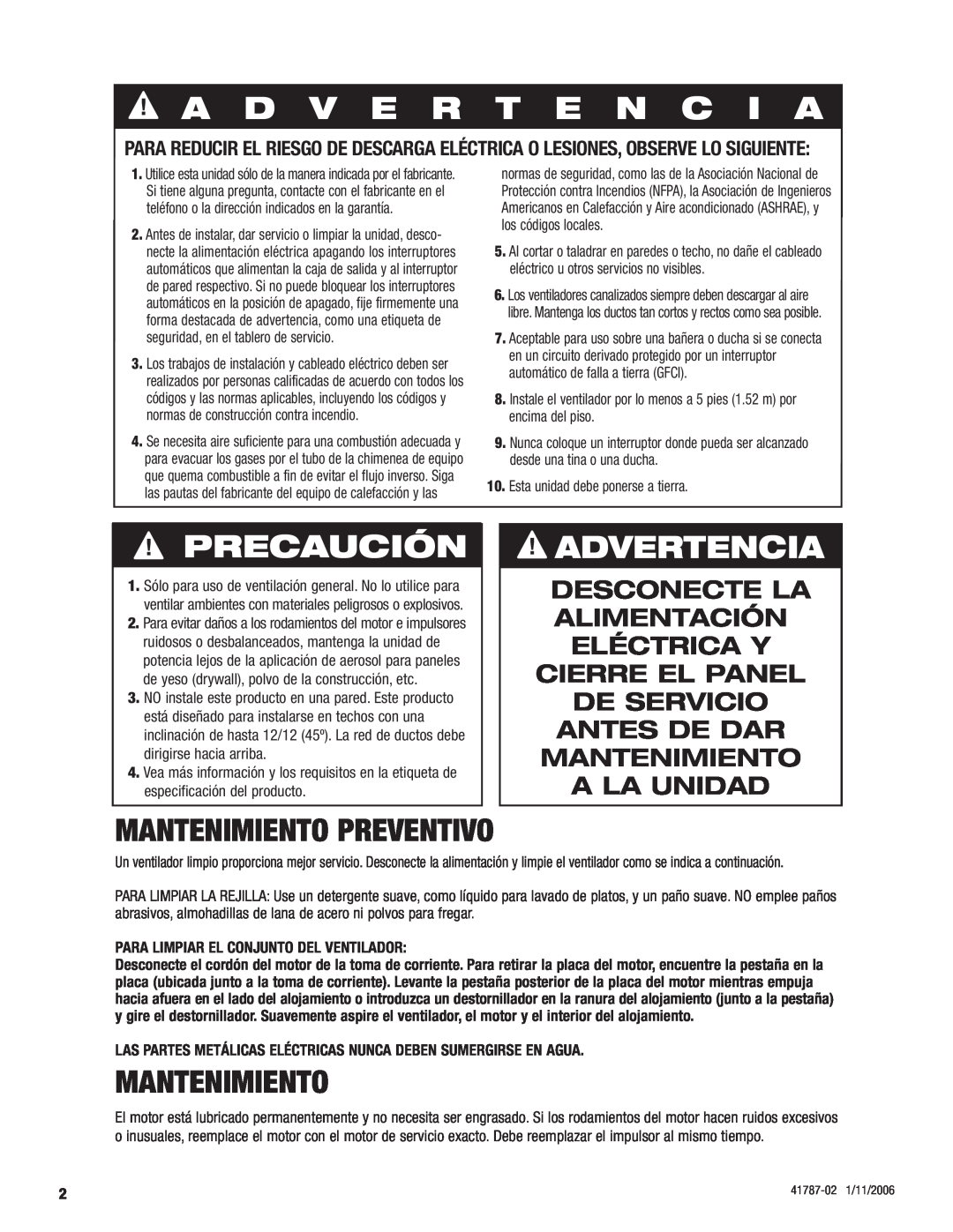 Hunter Fan 81004 manual A D V E R T E N C I A, Precaución, Advertencia, Mantenimiento preventivo 