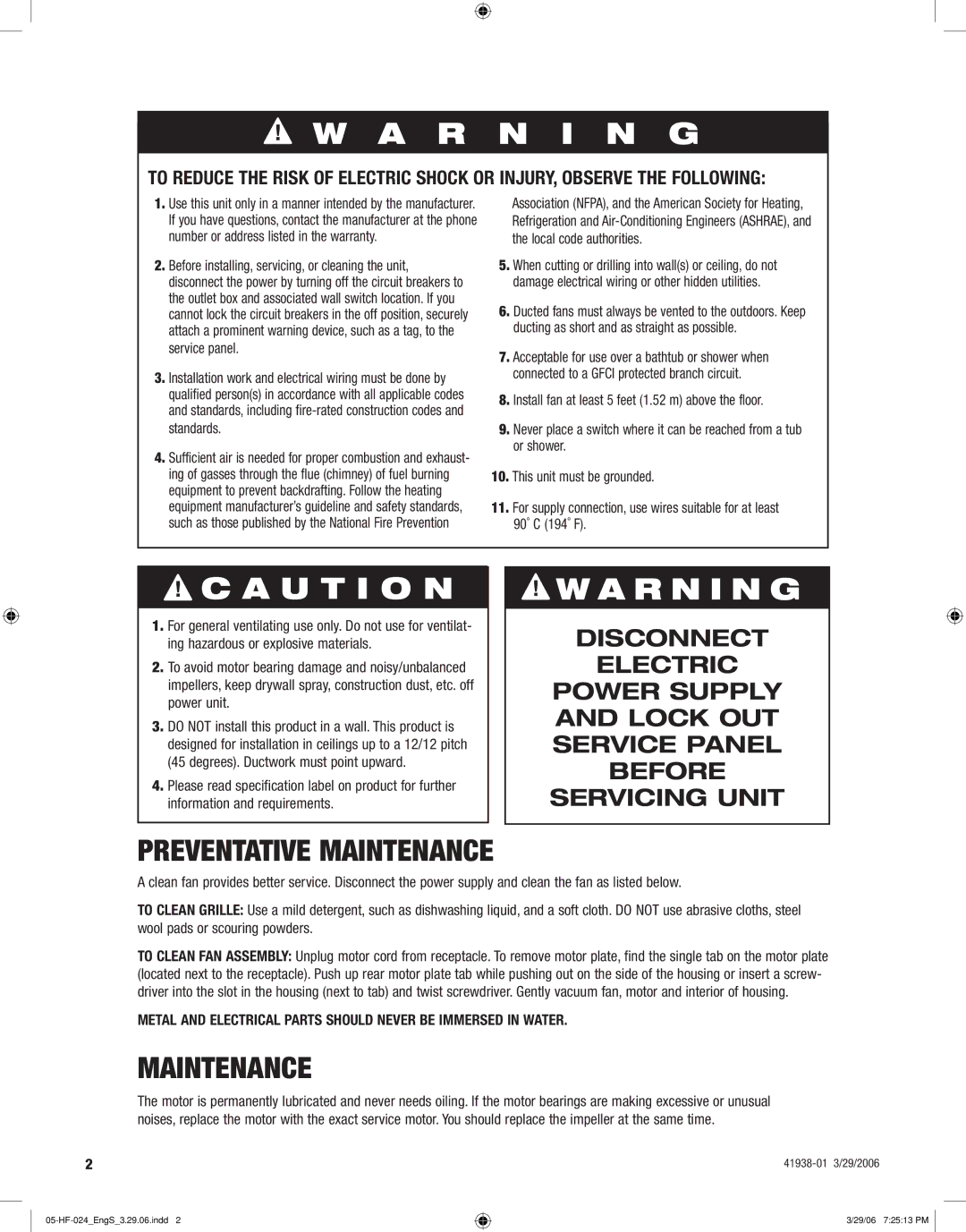 Hunter Fan 81005, 81002 manual Preventative Maintenance 